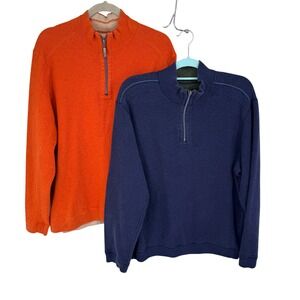 Tommy Bahama Mens Lg 1/4 Zip Pullover Sweater Orange and Blue Set‎ of 2 Preppy